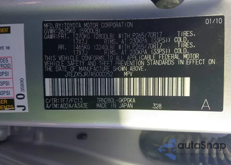 2010 Toyota 4Runner Sr5 z USA, uszkodzony, nr VIN JTEZX5JR7A5000252